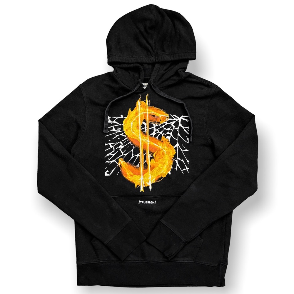 Small Black True Religion Fire Dollar Sign Hoodie